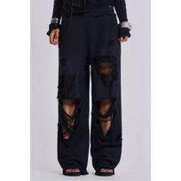 FlowStreet Gray Ripped Women Pants Y2k Jogging Wide Leg American Retro Hip Hop Sweatpants Oversized Baggy Casual Streetwear Summer S