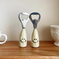 Cute smiling face beer bottle opener ceramic handle can stand up bottle opener creative stainless steel cap opener 1pc