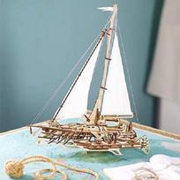 Trimarano Merihobus 3D laivo modelis Antikvarinis laivo modelis 3D mediniai galvosūkiai suaugusiems Laivo mokslas STEM mokymasis STEM projektai vaikams