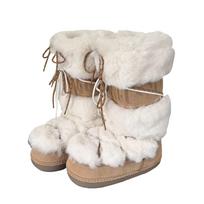 Leather fur strap snow boots women's 2025 new thick-soled heightening moon boots piled warm snow cotton 35