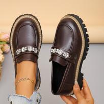 Women's Wide Width Pearl Decorated Loafers, Solid Color Fashion Oxford Shoes, European Style Dressy Casual Slip-Ons 36