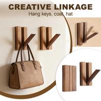 2pcFoldable Natural Wood Coat Hooks, Suitable For Limited Space Such As Side Walls And Wardrobe Corners, Can Be Used To Hang Backpacks, Coats, Etc. One Size
