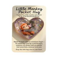 Little Monkey Pocket Hug Cute Baby Monkey Holding Plush Toy Keychain with Positive Card Emotional Support Inspirational Gift for Friends Lovers A
