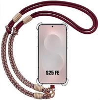 Case for Samsung Galaxy S25 FE, Transparent Slim Shockproof with Detachable Burgundy Lanyard