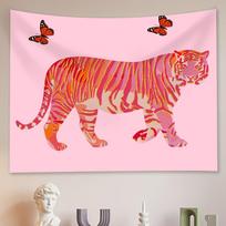 VIKAMA Tiger Artistic Tapestry  Pink Butterfly Wall Hanging Fabric for Girls Bedroom Living Room Dormitory Decoration 74x94cm(29x37in)