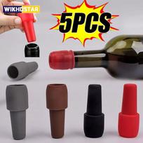 Silikoniniai vyno kamščiai Gėrimų butelių sandariklis Daugkartinis putojančio vyno butelio kamštis vyno šampano šviežumo laikymui Virtuvės įrankiai Random color 5pcs