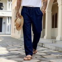 2026 Casual Men's Loose Summer Breathable Beach Pants with Drawstring and Straight Leg Design in Solid Colors. 3XL