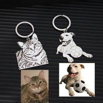 Personalizuotas augintinio nuotraukos raktų pakabukas, individualiai graviruotas katės ar šuns nuotraukos pakabukas, nerūdijančio plieno dovanos, atminties papuošalai vyrams ir moterims Silver gray