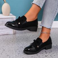 Lefu Shoes, Women's, Bow Tie, Thick Heel, Plus Size Single Shoes, Casual Shoes 36