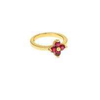 Lucky Women’s Four-Leaf Clover Ruby Ring, 18K Gold-Plated Luxury Style