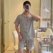 Men's Plus Size Silk Pajamas: Ice Silk Short Sleeve & Shorts Set for Home or Outdoor Wear Triple XL