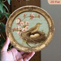 Vintage Metal Bird Nest Wall Art with Flowers Rustic Home Decor 20x20cm