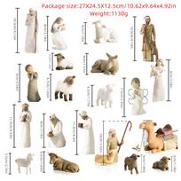 Nativity Scene Figurine Set Resin Collectible Indoor Tabletop Home Decor for Xmas Shelf Holiday Party Supplies Stable and Stars