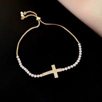 Classic Zircon Paved Bracelet Adjustable Elegant Fine Bangle Cross Bracelet  Valentine's Day auksas