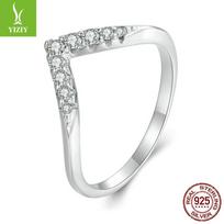 Klasikinis V formos moisanito žiedas moterims, elegantiškas ir minimalistinis S925 prabos sidabro žiedas. 6
