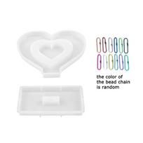 WTEMPO DIY Epoxy Resin Molds Kit Hollowed-out Heart-shaped Photo Frame Molds with Colorful Bead Chains Home Decoration Display Stand Silicone Molds 1set