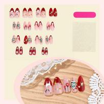 Christmas Press on Nails Medium Almond Fake Nails with Designs Reusable False Nails Press ons Full Cover Acrylic Glue on Nails Stick on Nail for Women beige