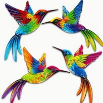 4Pieces Quick Hanging Wooden Colorful Bird Sculpture Decors Festives Handcrafted Wall Art For Holiday Interior Styling 1