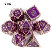 7 Pcs Purple Dragon Metal Dice Solid Metal Polyhedral Dice Set Suitable For Role-Playing Dice PropBoard Game Gift