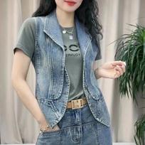 Spring and Autumn Denim Vest Vest with Ladies Western Style Sleeveless Waistcoat Waistcoat Jacket L