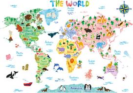 DECOWALL Animal World Map Wall Decorative Wall Art Sticker for Kids Wall Transfer Wall Art Sticker for Bathroom Teen Child SG2-1615S Sticker,
