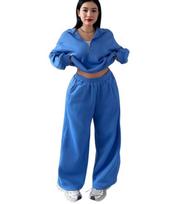 Zip Up Hoodie and Wide Leg Pants 2 Piece Casual Sportswear Set In Multiple Colors S