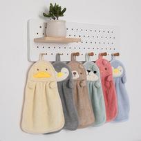 Cartoon Cute Hanging Coral Fleece Hand Towel for Kitchen and Bathroom Gray Penguin