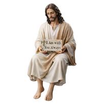 Jesus Resin Desk Companion Figurine Handmade Sitting Design Jesus Christ Statue Unique Spiritual Religious Decorative Gift