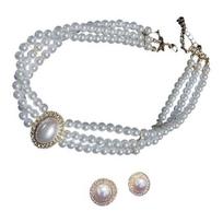 2Pcs/Set Women Jewelry Gift, Three-Layer Imitation Pearl Choker Necklace And Ear Studs, Palace-Style Adjustable Necklace Earrings Set auksinė
