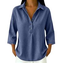 Women's loose three-quarter sleeve denim style button decorative blouse XL