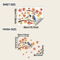 Autumn Leaves on Branches, Little Birds, Maple Leaves, Home Decoration, Glass Display Case, Beautifying Static Stickers