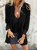 Women's Casual Loose Pocket Denim Jacket - Long Sleeve Solid Color for Summer & Autumn 2024 L