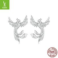 Pasitikėjimo žavesys Fenixas Sidabriniai smeigės Auskarai Moterims, Elegantiškas temperamentas S925 Sidabriniai Smeigės Auskarai white