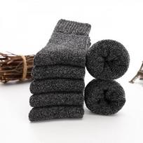 Winter Thick Mid-calf Socks for Men, Fleece Thickened Warm Loop Socks, Striped Cashmere Socks, Solid Color Towel Socks 1 pair