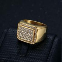 Fashionable Hip-Hop Full Diamond Ring for Men Stainless Steel Vacuum Plated Unique Band Jewelry 7