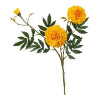 Artificial Marigold 3 Head UV Resistant Fake Silk Flower with Leaves Indoor Outdoor