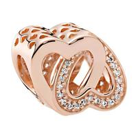 Pandora Double Heart Intertwined Design Metal Pendant Women pendant Rose-Gold 781880CZ Box beige