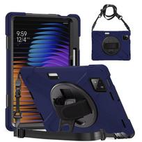 PC +Silica Gel 3 Layer Protective Cover Case for Xiaomi Redmi Pad 5 6 7,360 Rotation Hand Shoulder Strap Stand with Pen Slot Mi Pad 7S Pro 12.5 tamsiai mėlyna spalva