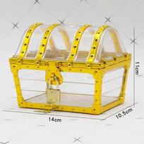 Plastic Pirate Treasure Chest with Lock Gems Crystal Gold Coins Transparent Storage Box Jewelry Organizer Photography Props