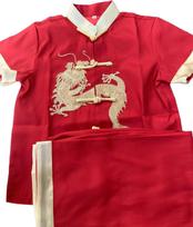Children's Tang Suit Red Hanfu with Embroidered Dragon - Short Sleeve for Boys, Spring/Autumn 90 (4)