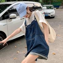 women's High Waist Loose Denim Overalls Shorts Casual Cute Suspender Pants S