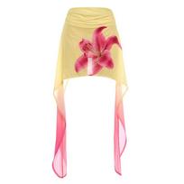 KJA European and American wind spring flower short skirt symmetrical streamer design loose casual skirt S