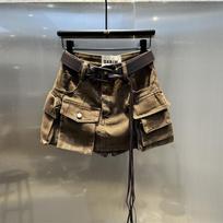 Women's High Waist A Line Denim Skirt Loose Fit Commuter Style Cargo Mini Skirt Multi Pocket Solid Cotton Short Skirt For Spring Wear S