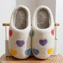 Cute Colorheart Women's Slippers Winter Warm Soft Bottom Comfortable Bedroom Exquisite Embroidery House Couple Girl Shoes 37-38