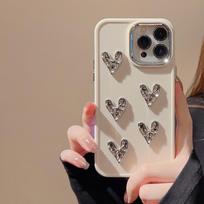 Electroplated Love iPhone 14 Case 13 Apple 12 Fold 11 Suitable for 15Pro Max Metal 13/Xs 15promax beige
