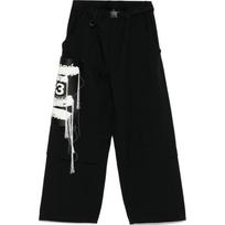 Y-3 Mid-Rise Loose Logo Wide-Leg Casual Pants Men pants Black JN3704 M