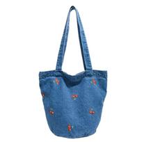 Large-capacity Embroidered Hand-held Denim Bag Niche Casual and Laid-back Single-shoulder Bag