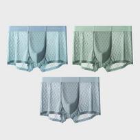 3pcs Men's Underwear Summer Ice Silk Hollow Underwear with Printed Seamless Flat Corner Underwear Breathable Boxer Brief L