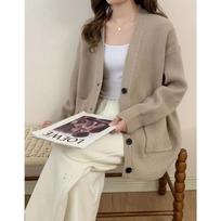 Retro pocket sweater jacket women's autumn and winter new lazy wind loose outer wear knitted cardigan top One size