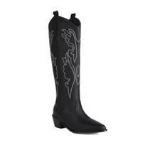 FOREADA Women Knee High Cowboy Gogo Boot Pointed Toe Thick Mid Heel Embroider Western Cowgirl Boot Lady Fashion Winter Shoes 43 34